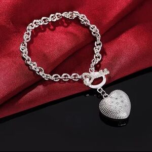 CUTE 925 SILVER HEART CHAIN FASHION BRACELET